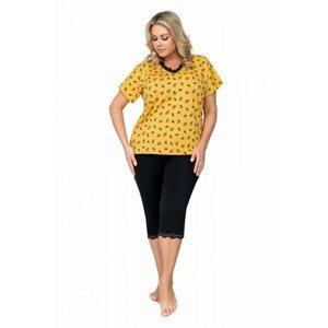 Donna Queen 3/4 Dámské pyžamo Size Plus, 5XL, žluto-černá