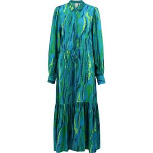 Y.A.S Tall Košilové šaty 'FERO' tmavě modrá / světle hnědá / světle zelená