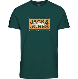 JACK & JONES Tričko 'RACES' khaki / oranžová / bílá
