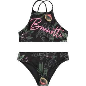 Brunotti Kids Sportovní plavky 'Camellia' tmavě zelená / svítivě růžová / černá / bílá