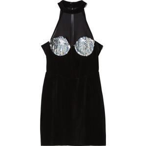 Bershka Koktejlové šaty černá / stříbrná