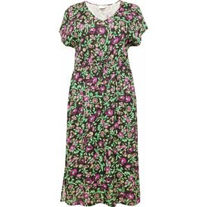KAFFE CURVE Letní šaty 'Isma' svítivě zelená / pastelově zelená / fialová / černá
