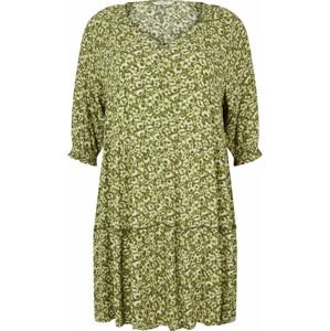 Tom Tailor Women + Šaty olivová / světle zelená / bílá