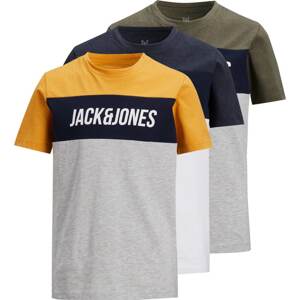 Jack & Jones Junior Tričko 'Temp' námořnická modř / hořčicová / šedý melír / khaki / bílá