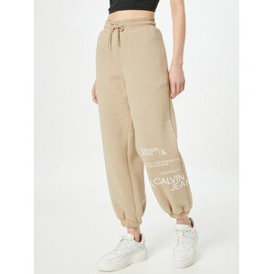 Calvin Klein Jeans Kalhoty béžová / bílá