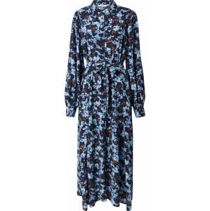 MOSS COPENHAGEN Košilové šaty 'Marcia' námořnická modř / světlemodrá / hnědá