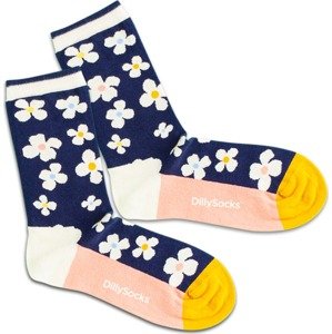 DillySocks Ponožky 'Floral Night' námořnická modř / zlatě žlutá / růžová / bílá