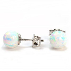 Aranys Stříbrné náušnice kulička - bílý, modrý a růžový opál, 6 mm Bonnie, Bílá 03918