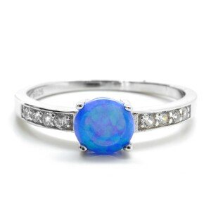 Aranys Stříbrný prsten opál modrý 6mm, 54 09305