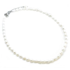 Aranys Náhrdelník perly bílé s ocelovým zapínáním, Oválné 54338
