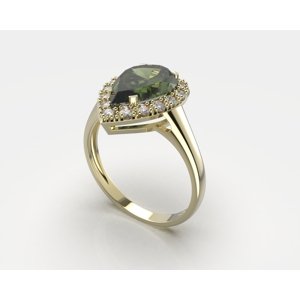 Aranys Zlatý prsten s vltavínem a diamanty Essie, 61, Bílé zlato Au 585/1000 56201